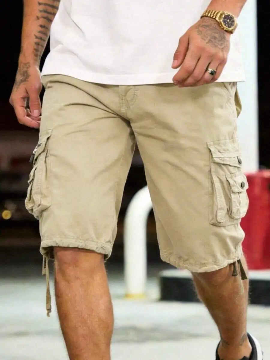 Men's Solid Color Cargo Shorts Cotton Washed Multi-Pocket Waist Lightweight Breathable For Daily Commute Outdoor Camping Beach