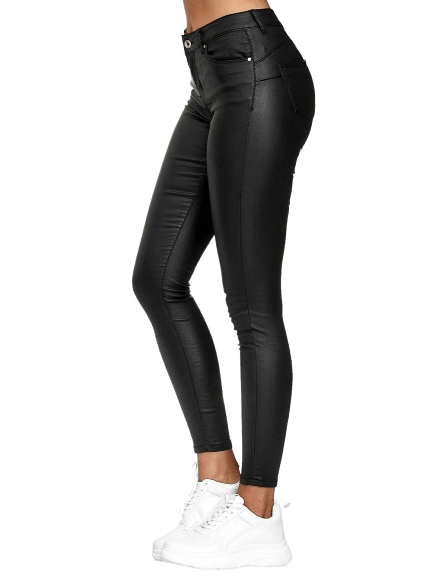 Women Solid Color Leggings High Waist Close-fitting Trousers with Pockets S M L XL XXL XXXL