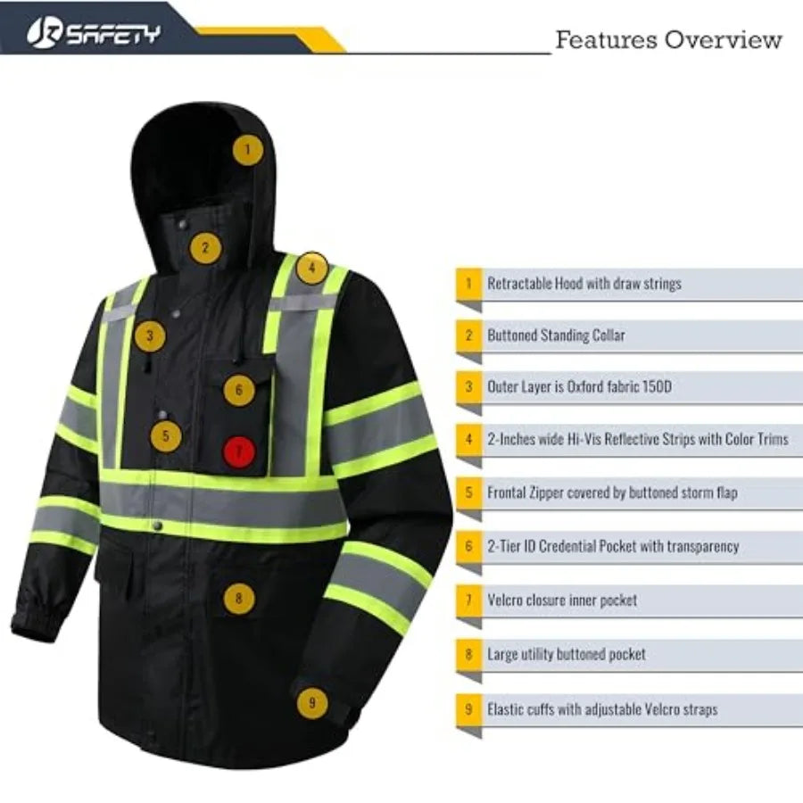 Hi-Vis Reflective Safety Rain Jacket and Pants for Men Women Waterproof Rain Gears for Farming Fishing Work HV Rain Suit with I