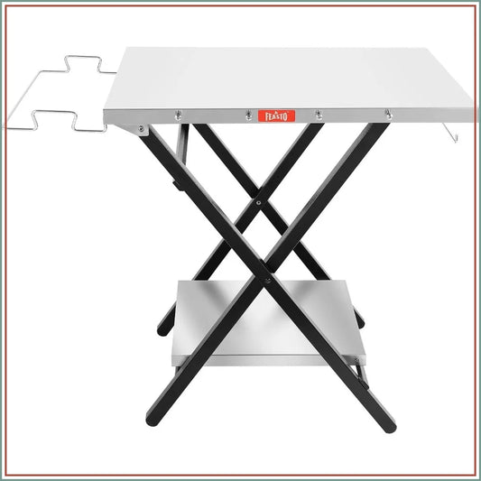 Foldable Outdoor Grill Table, Pizza Oven Stand & Griddle Stand with Garage Rack & Tissue Holder, 30" x 24" Stainless Steel