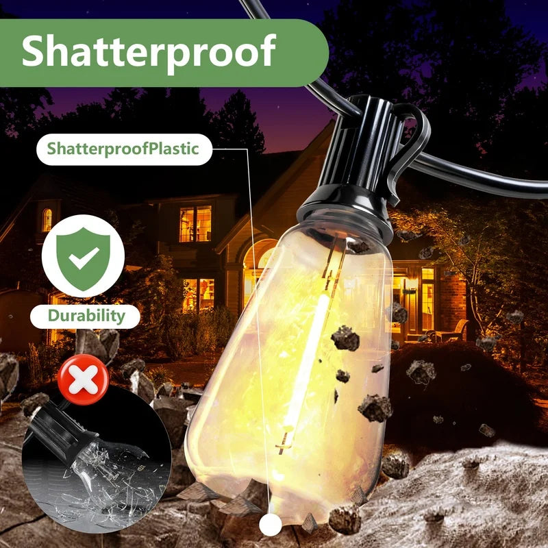 100FT Solar String Lights Waterproof, 30 LED Dimmable Patio Lights with Remote & USB Port for Garden Camping Backyard
