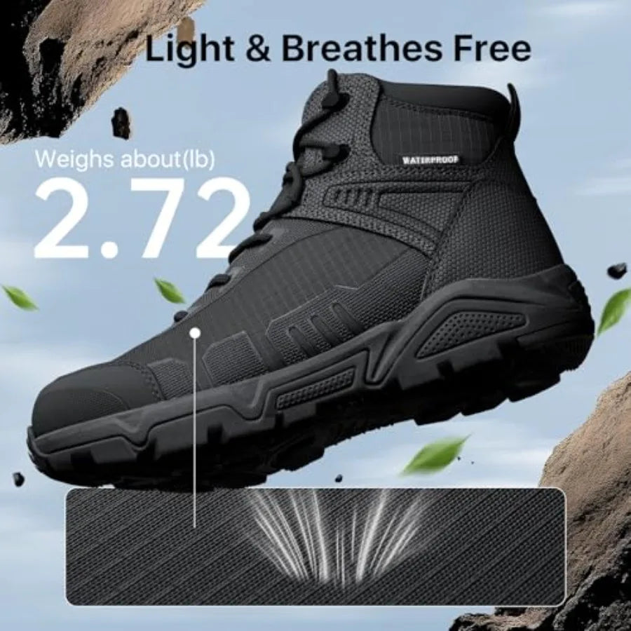 Men's Waterproof Tactical Work Boots Lightweight Comfortable Combat Hiking Boots