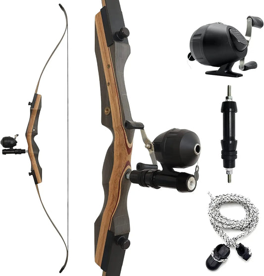 62" Archery Bowfishing Reel Kit 25-50lbs Archery Set Adult Takedown Recurve Bow for Hunting Right Hand Fishing Bow