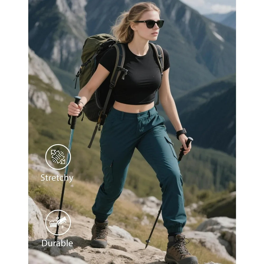 Pioneer Camp Women's Stretchy Cargo Pants with Pockets Cotton Climbing Hiking Casual High-Rise Joggers Adjustable Waist