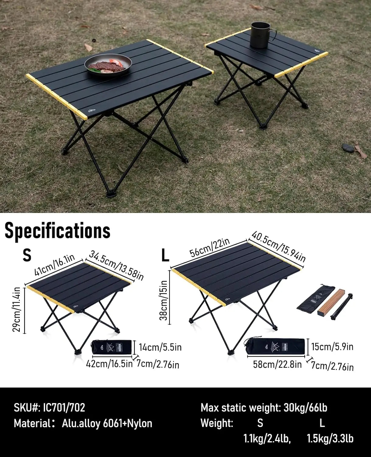 Ultralight folding camping table compact design with portable carry bag black small size