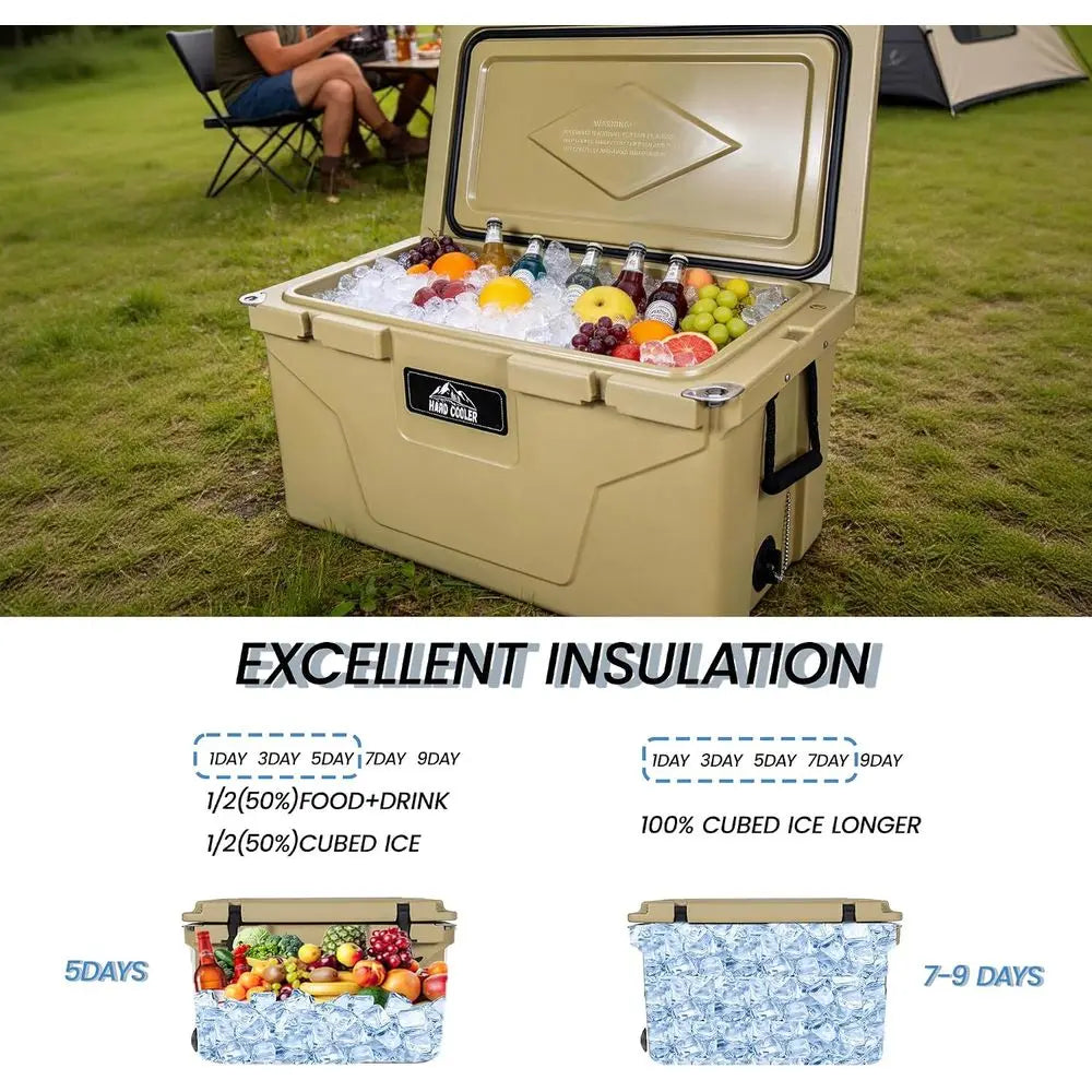 110 Quart Heavy-Duty Khaki Insulated Cooler for Camping, Fishing, and Outdoor Adventures
