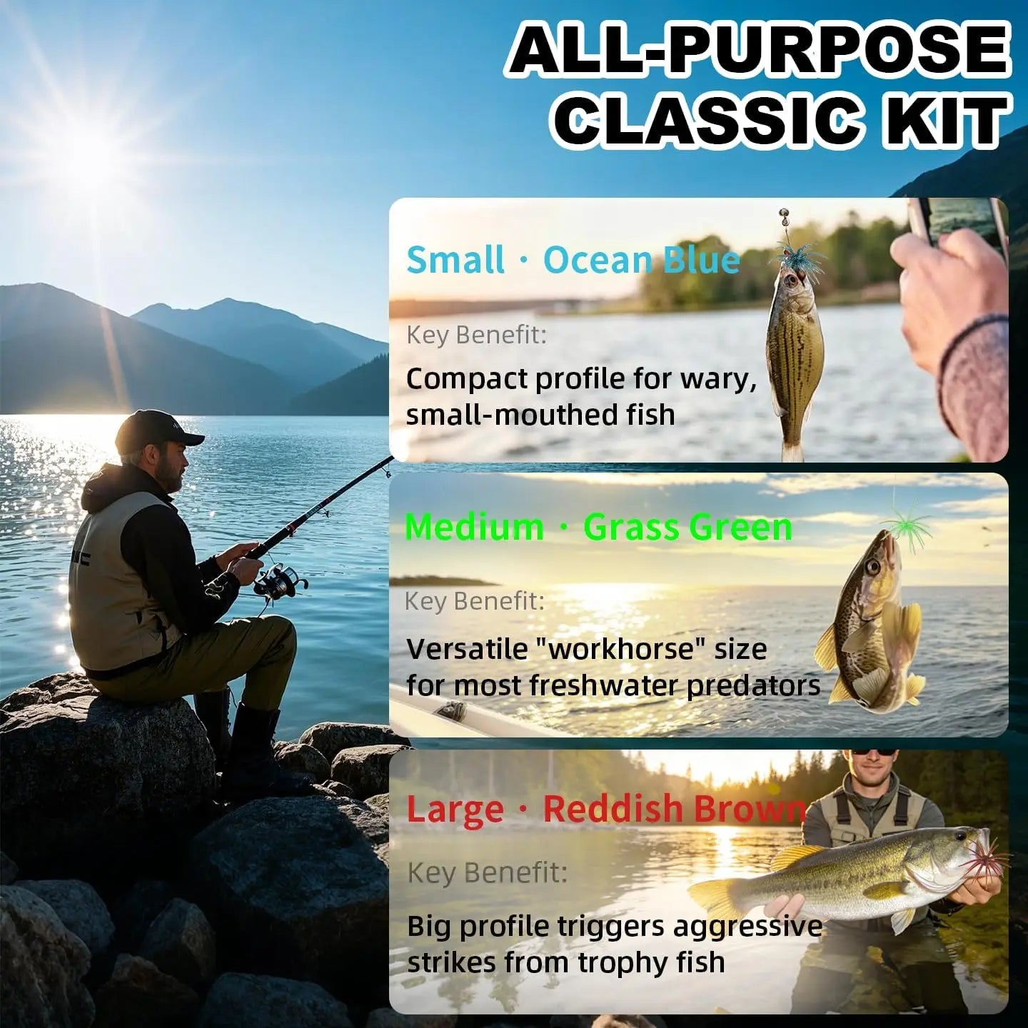3-Size Sea Urchin Soft Creature Baits, 12 Pcs Bass Fishing Lures, TPR Plastic Drop Shot Wacky Rig Kit for Lake River