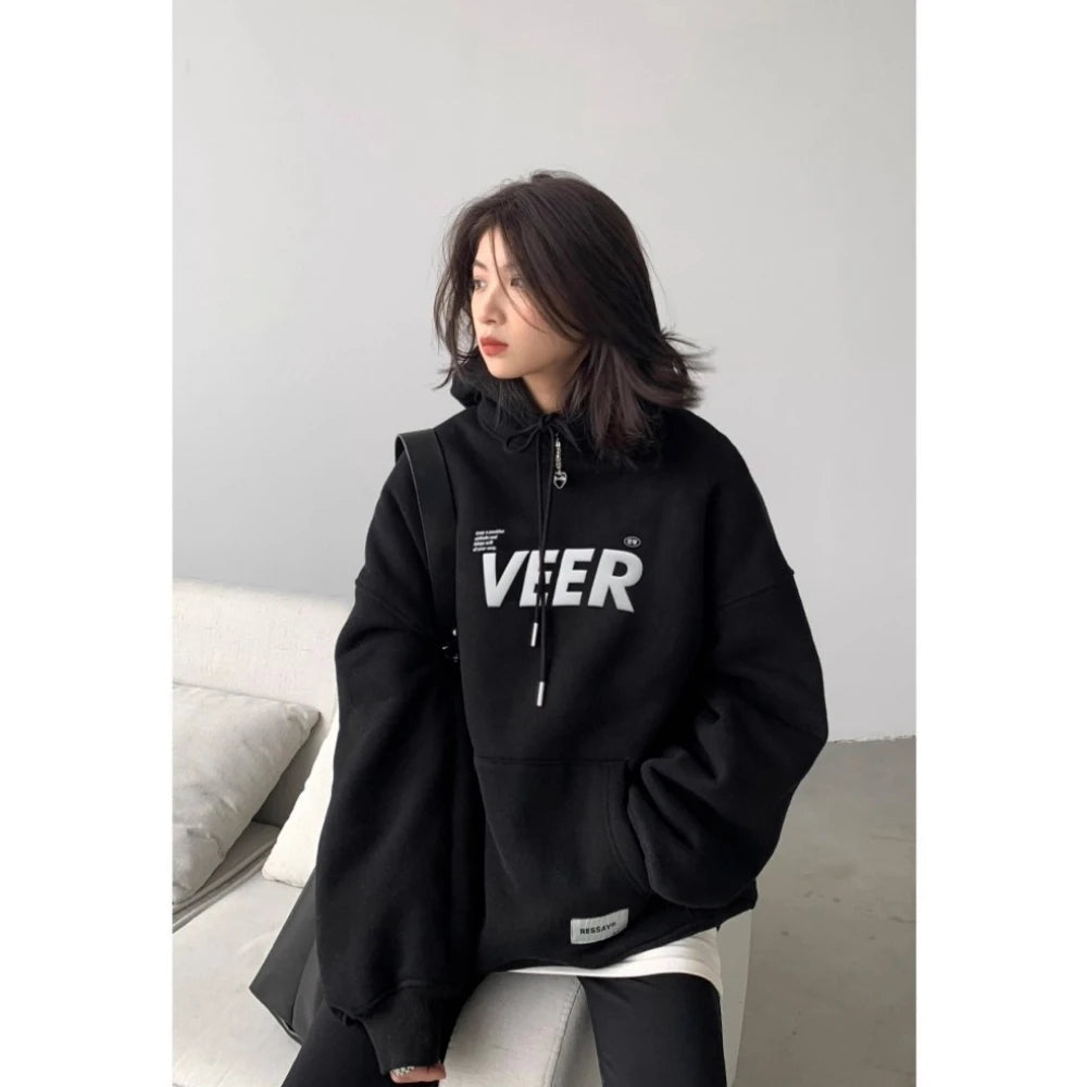 CHIC VEN New Women Sweatshirts Loose Casual Retro Hooded Plush Thick Oversized Female Jacket Pullover Coat Autumn Winter 2025