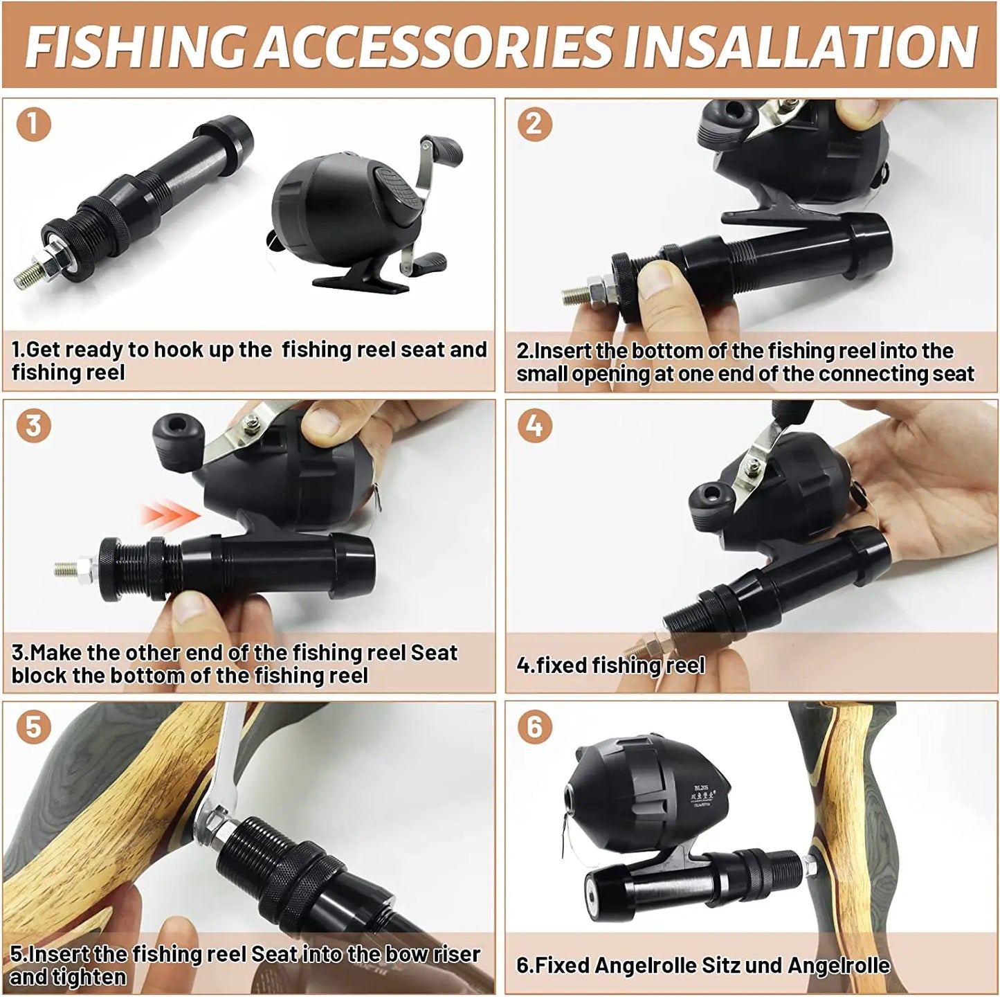 62" Archery Bowfishing Reel Kit 25-50lbs Archery Set Adult Takedown Recurve Bow for Hunting Right Hand Fishing Bow