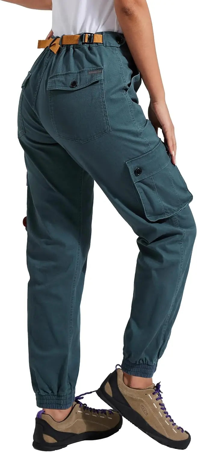 Pioneer Camp Women's Stretchy Cargo Pants with Pockets Cotton Climbing Hiking Casual High-Rise Joggers Adjustable Waist