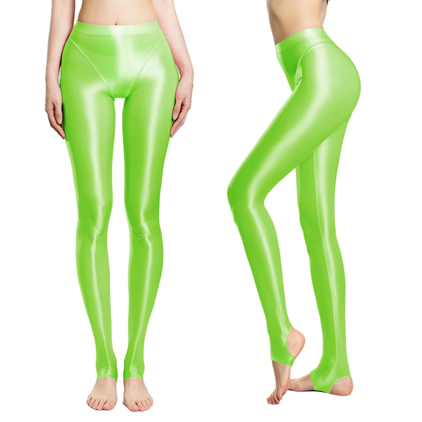 Women Glossy Stretchy Stirrup Leggings Skinny Rolling Up High Waist Slim Fit Tights for Fitness Gym Yoga Sports Control Pants