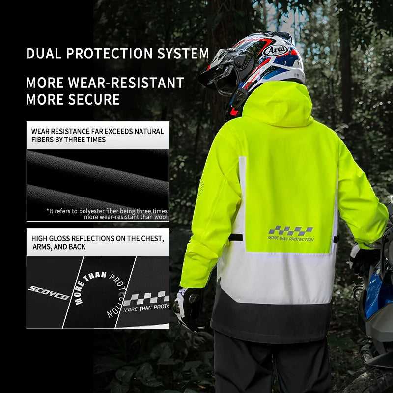 SCOYCO Motorcycle Raincoat Suit Men Rainstorm Prevention Split Rain Jacket Pants Camping Hiking Fishing Motorbike Rider Raincoat