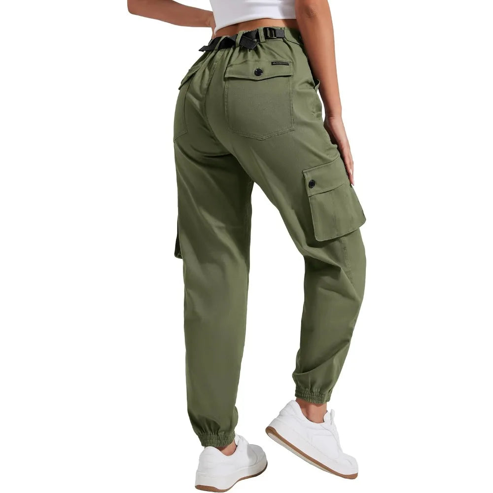 Pioneer Camp Women's Stretchy Cargo Pants with Pockets Cotton Climbing Hiking Casual High-Rise Joggers Adjustable Waist