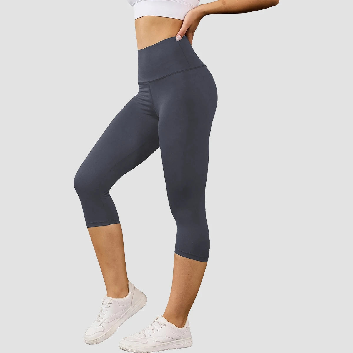Women's High Waisted White Leggings Knee-Length Yoga Pants Stretchy  Breathable for Workout, Running, and Daily Casual Wear
