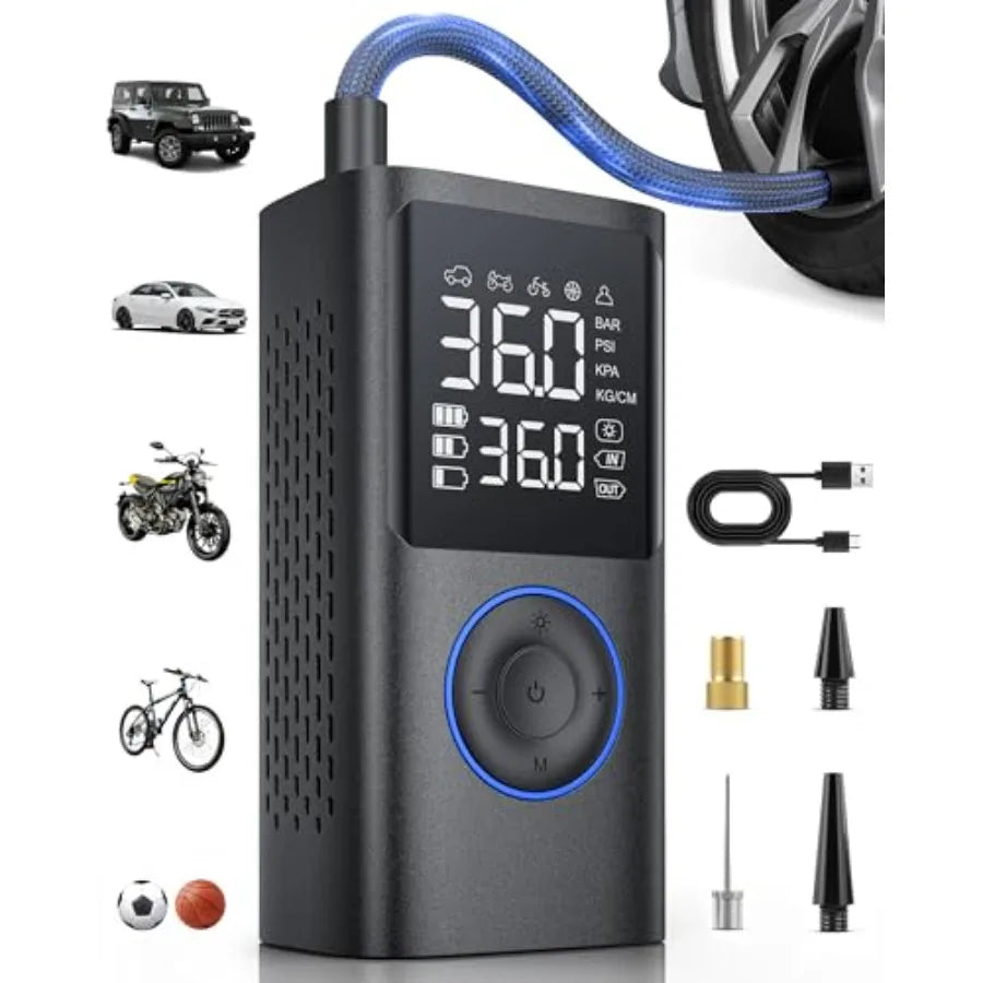 Tire Inflator Portable Air Compressor, 150 PSI Cordless Bike Pump, Air Pump for Auto, Motorcycle, Bicycle, Balls with Pressure