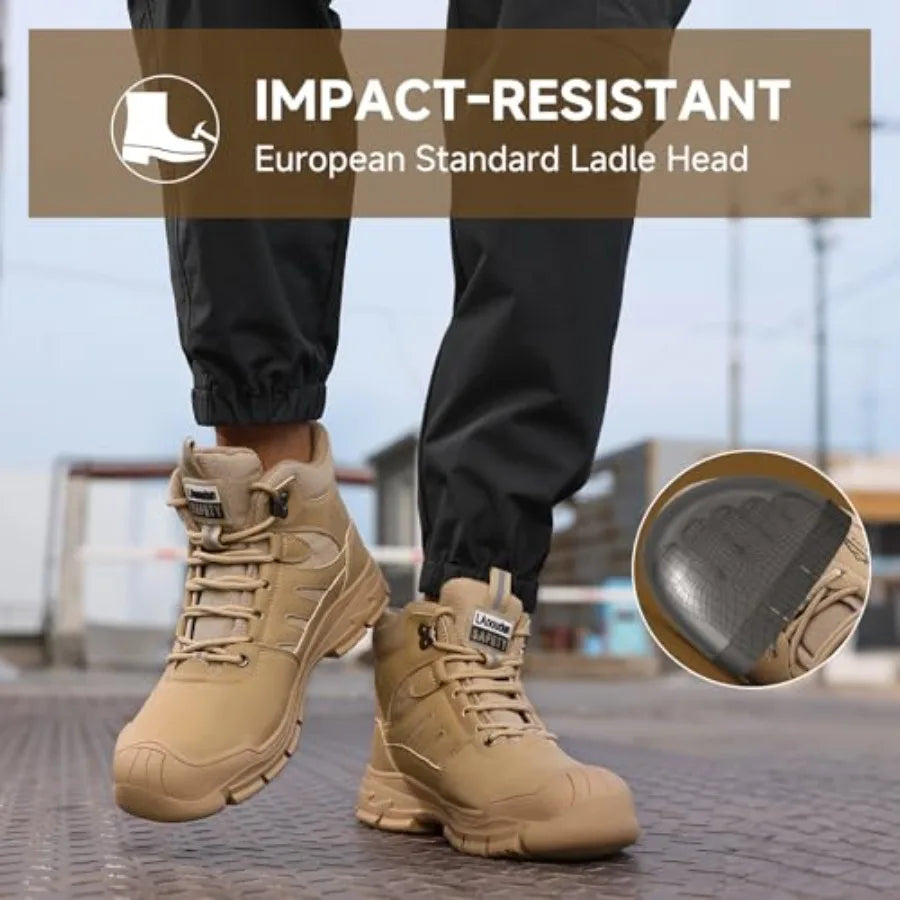 Steel Toe Boots for Men Indestructible High Top Work Shoes for Men Comfortable Safety Shoes Puncture Proof Hiking Construction