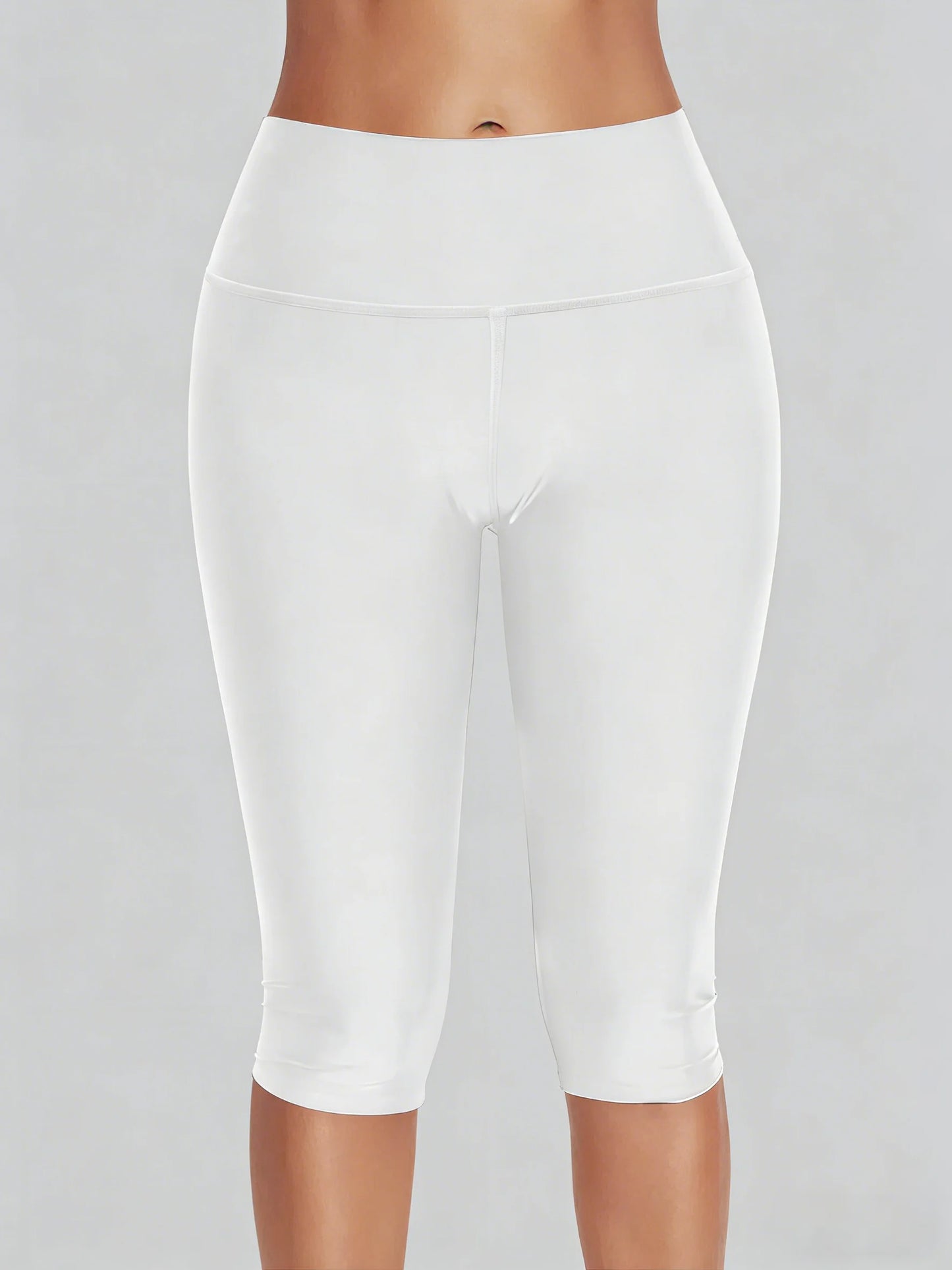Women's High Waisted White Leggings Knee-Length Yoga Pants Stretchy  Breathable for Workout, Running, and Daily Casual Wear