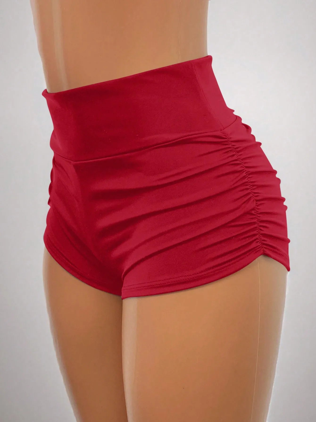 EZwear Ladies' Solid Color Ruched Biker Shorts, Summer Biking,Yoga Sports