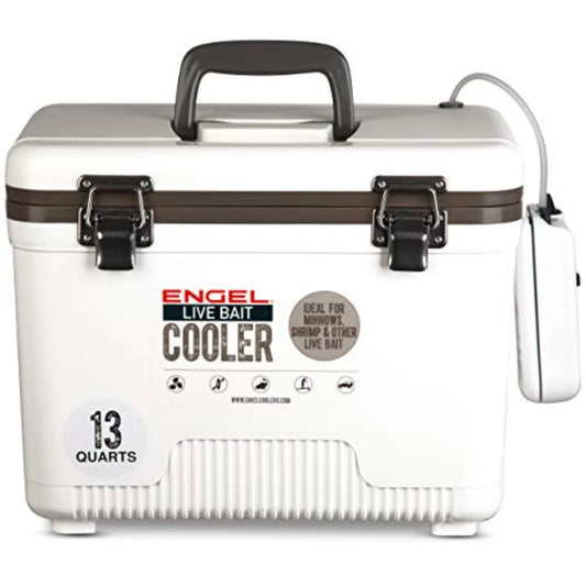 Live Bait Cooler Box with 2nd Gen 2-Speed Aerator Pump - Portable Fishing Station and Minnow Bucket for Shrimp and Other Live F