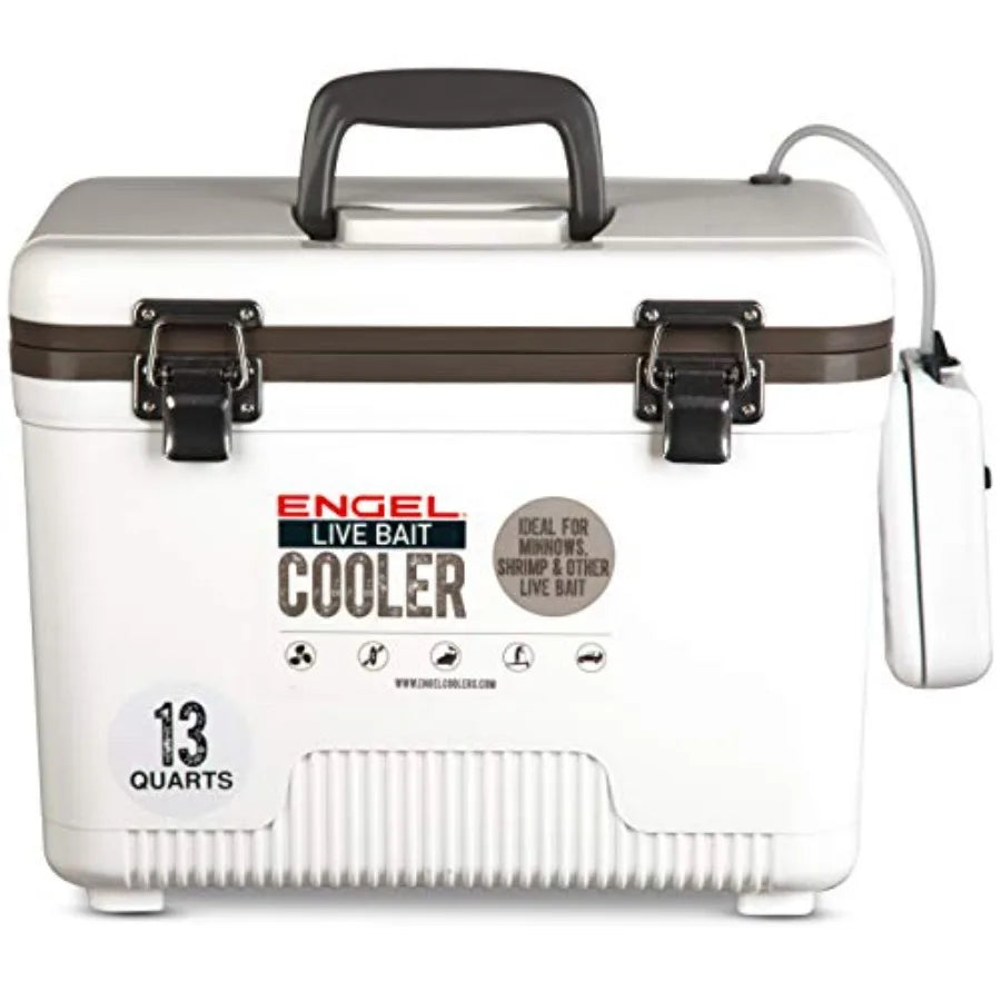 Live Bait Cooler Box with 2nd Gen 2-Speed Aerator Pump - Portable Fishing Station and Minnow Bucket for Shrimp and Other Live F