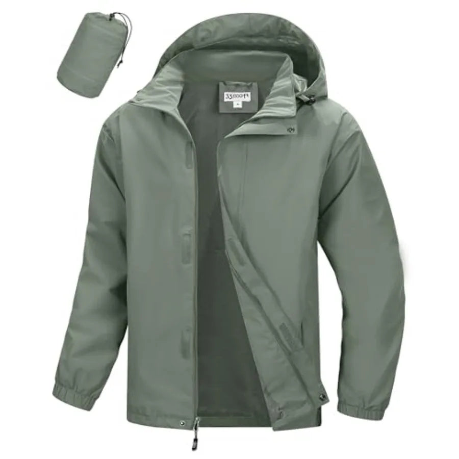 33, 000Feet Men's Packable Rain Jacket Waterproof Lightweight Raincoat Rain Shell with Hood for Outdoor Hiking Golf Travel