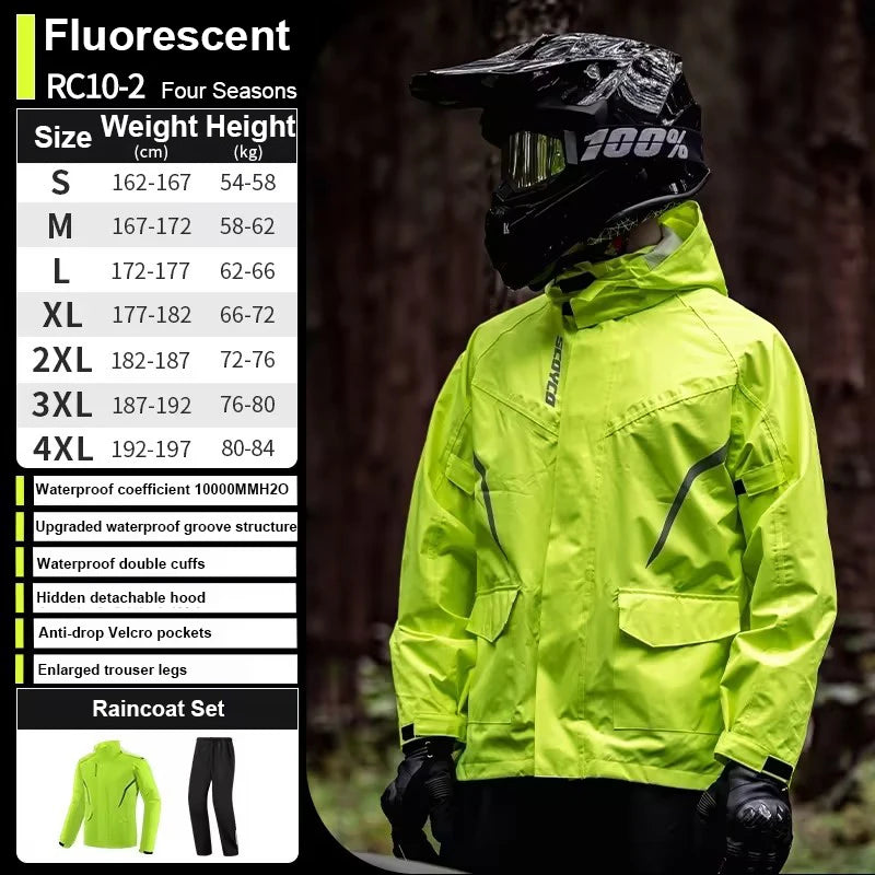 SCOYCO Motorcycle Raincoat Suit Men Rainstorm Prevention Split Rain Jacket Pants Camping Hiking Fishing Motorbike Rider Raincoat
