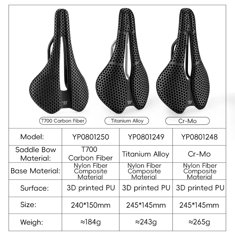 WEST BIKING 3D Printed Bicycle Saddle T700 Carbon Fiber/Titanium Alloy/Cr-Mo Seat Bow Comfort Cushion For Road Bikes 145/150mm