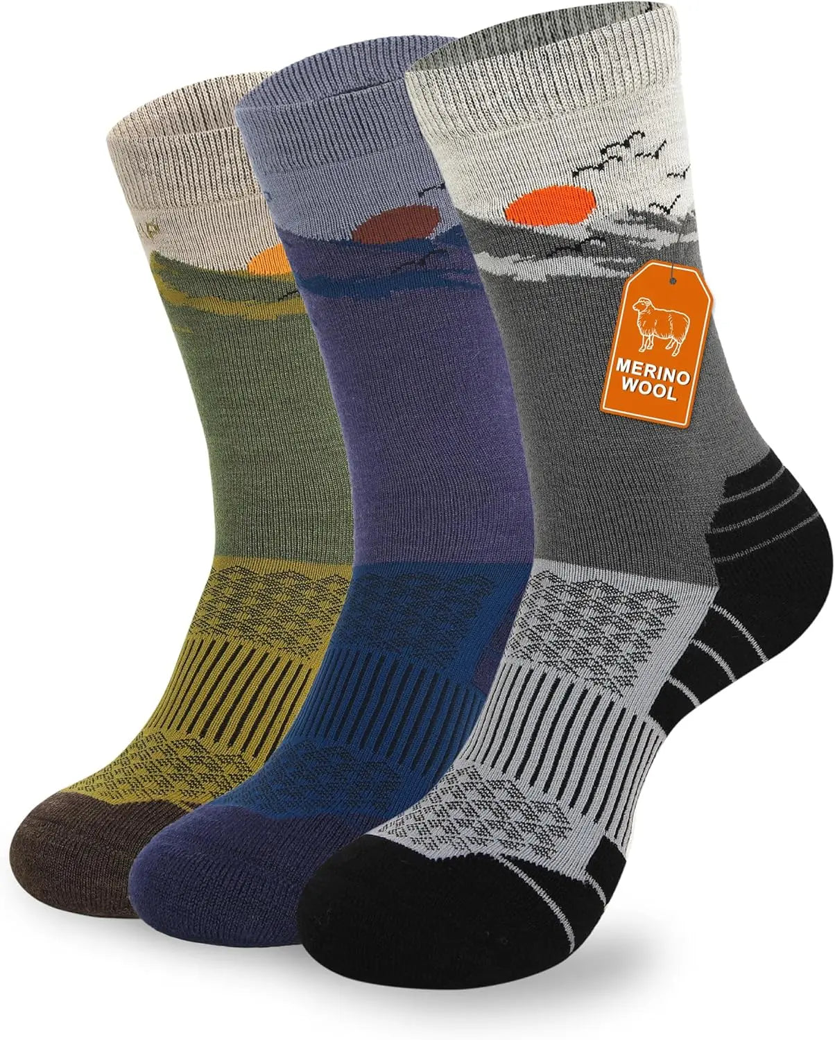 Pioneer Camp Merino Wool Hiking Socks for Men & Women Cozy Running Socks Cushioned Breathable Athletic Work Hunting - 3 Pairs