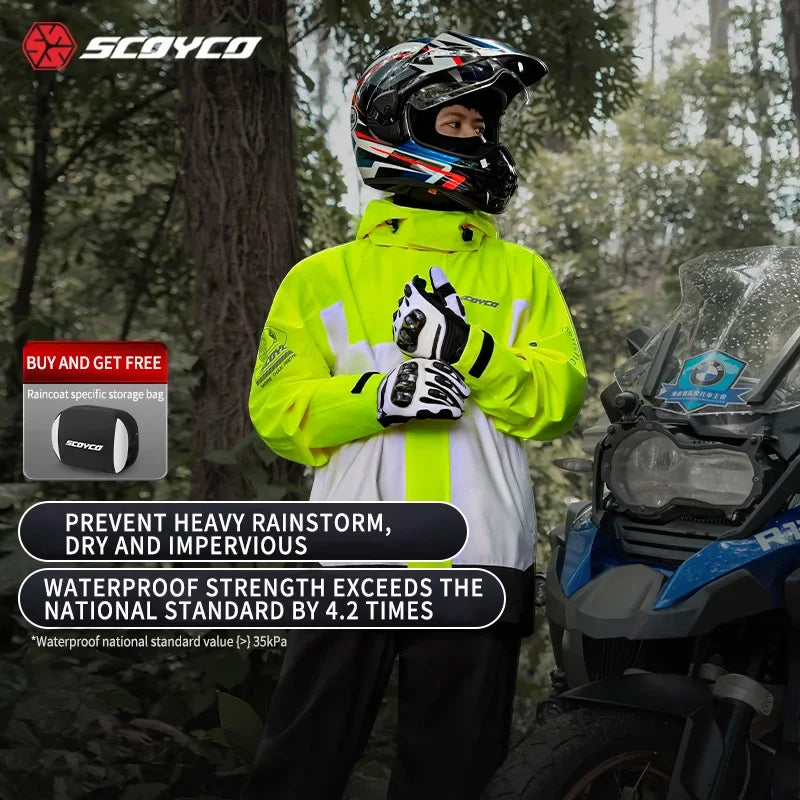 SCOYCO Motorcycle Raincoat Suit Men Rainstorm Prevention Split Rain Jacket Pants Camping Hiking Fishing Motorbike Rider Raincoat