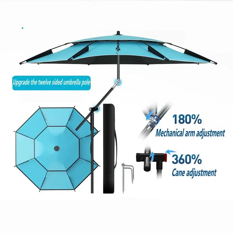 Fishing Umbrella Anti-UV Outdoor Sunshade Protector Waterproof Beach Umbrella Mechanical Arm Camping Backyard Large Parasol