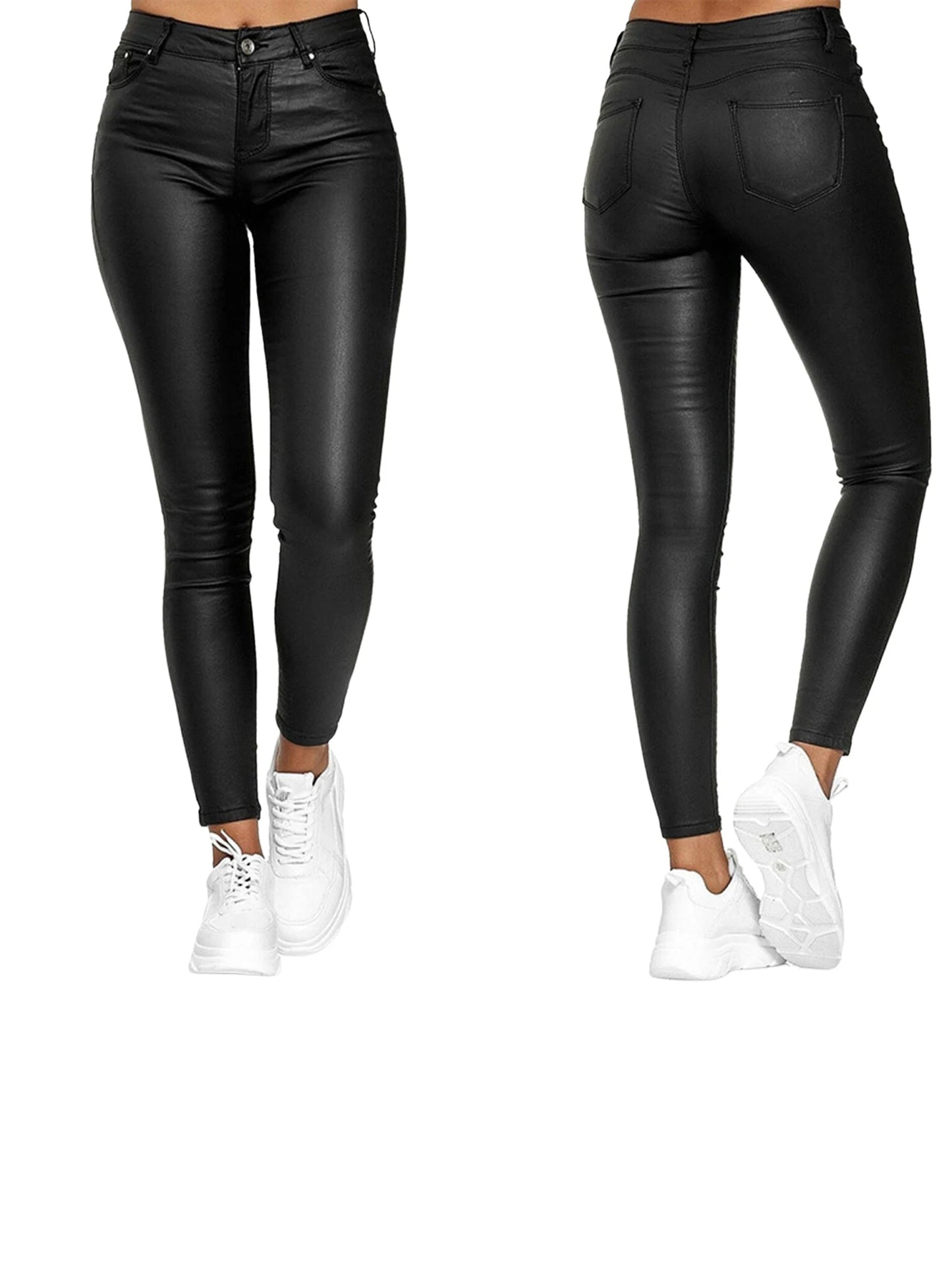 Women Solid Color Leggings High Waist Close-fitting Trousers with Pockets S M L XL XXL XXXL