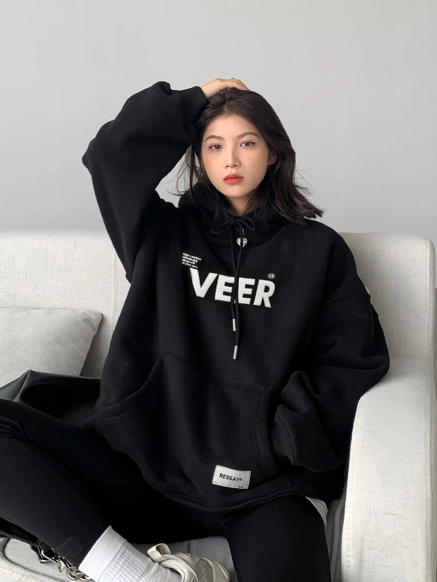 CHIC VEN New Women Sweatshirts Loose Casual Retro Hooded Plush Thick Oversized Female Jacket Pullover Coat Autumn Winter 2025