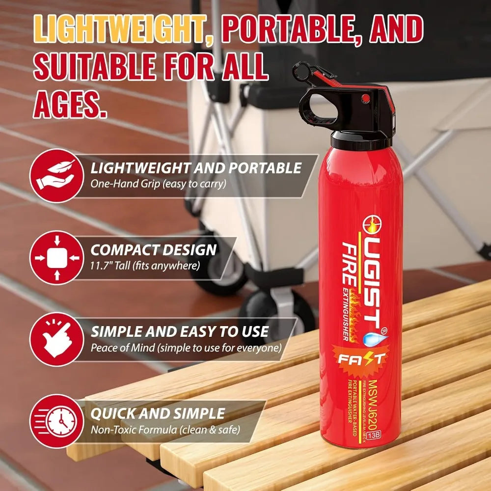 Portable Fire Extinguisher 6-Pack, 21oz Each, Water-Based for Home Kitchen Car Camping, Quick Response, No Residue