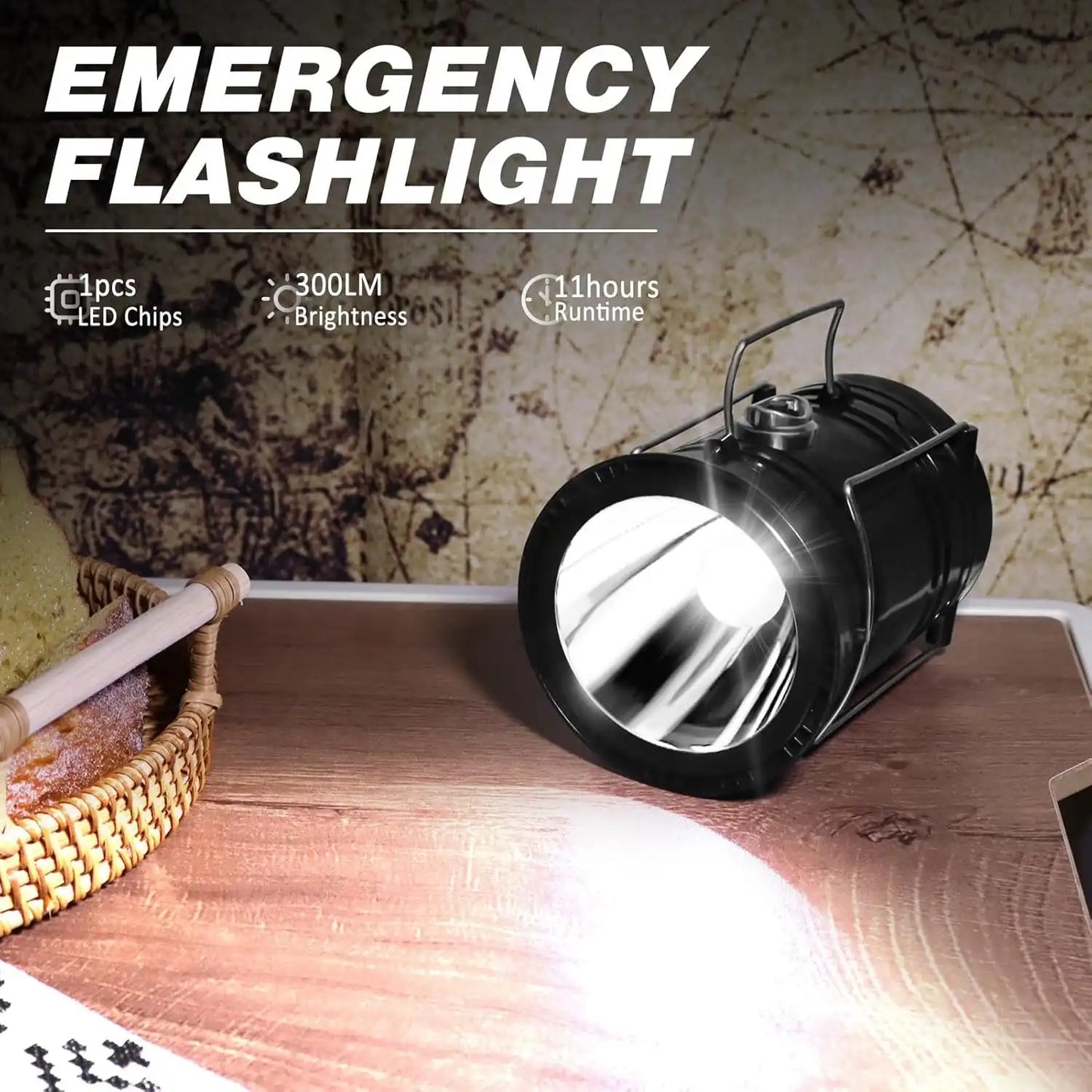Portable Foldable LED Camping Lamp, Solar Self-Charging Waterproof, Outdoor Hiking, Home Power Outage Emergency Lighting