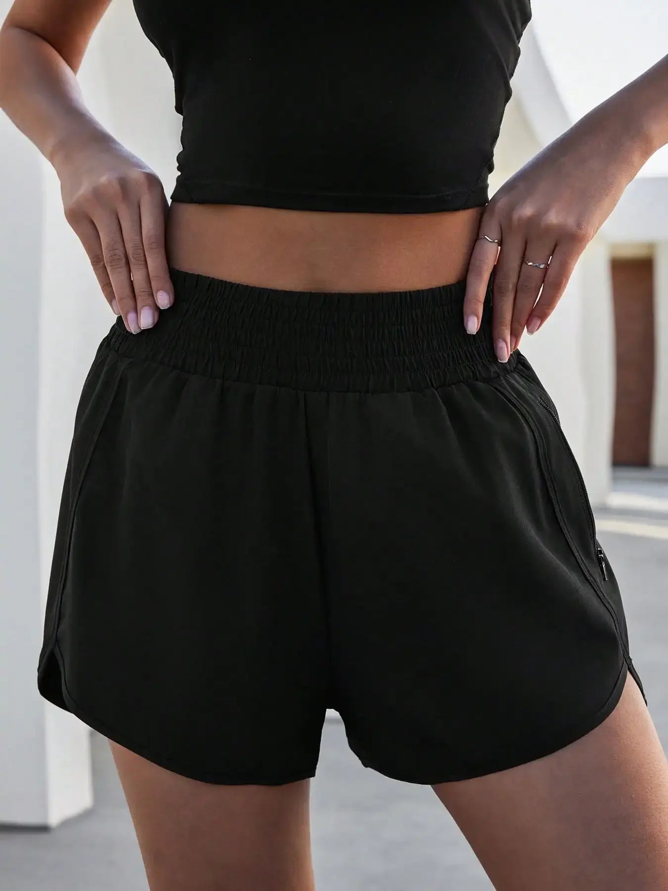 Women's Sports Shorts, High Waisted Running Shorts, Pocket Sports Shorts, Gym Elastic Exercise Shorts