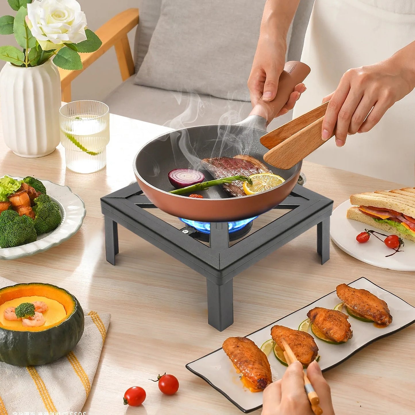 Outdoor Gas Stove Propane Cooker with Adjustable 0-10PSI，8000W Black Camping Portable Single Burner Stove