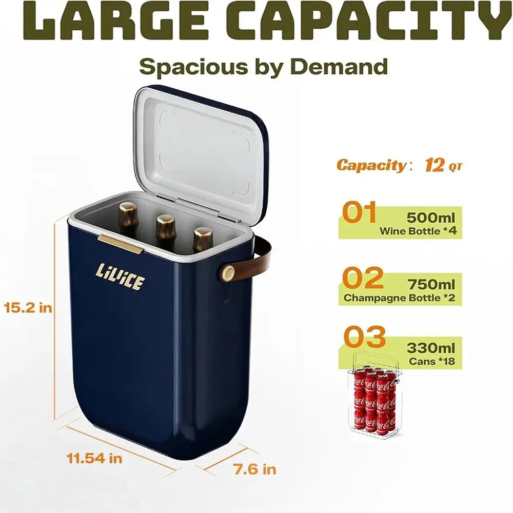 Portable Insulated Cooler with Ice Block, Compact Hard Cooler for Camping and Picnics, Holds 4 Wine Bottles - Ideal Gift for Win