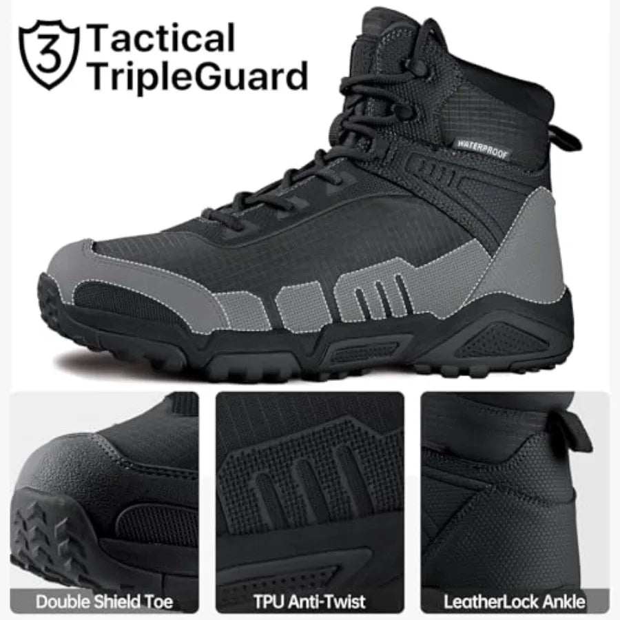 Men's Waterproof Tactical Work Boots Lightweight Comfortable Combat Hiking Boots