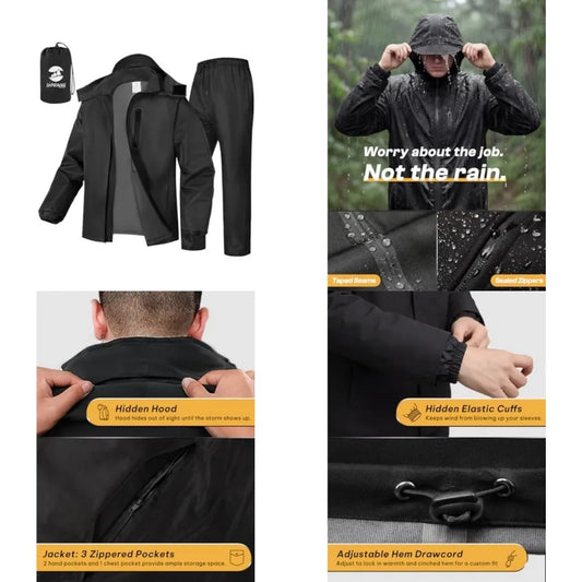 SaphiRose Men's Waterproof Rain Gear 2pcs/set Packable Rain Suit for Working Fishing