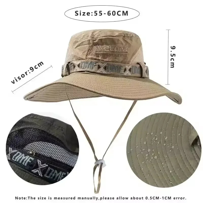 Bucket Fisherman Hat Unisex Men Women Panama Mesh Fabric UV Protection Wide Brim Safari One Size Hunting Fishing Beach