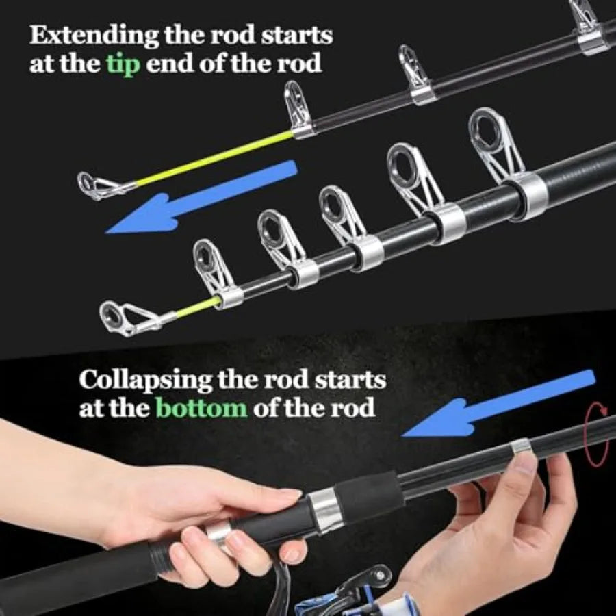 6.9FT Telescopic Fishing Rod - Lightweight Spinning Fishing Pole for Freshwater and Saltwater Anglers