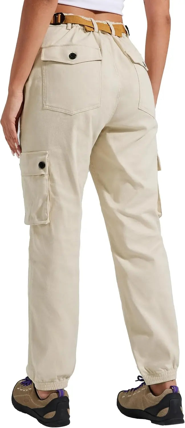 Pioneer Camp Women's Stretchy Cargo Pants with Pockets Cotton Climbing Hiking Casual High-Rise Joggers Adjustable Waist