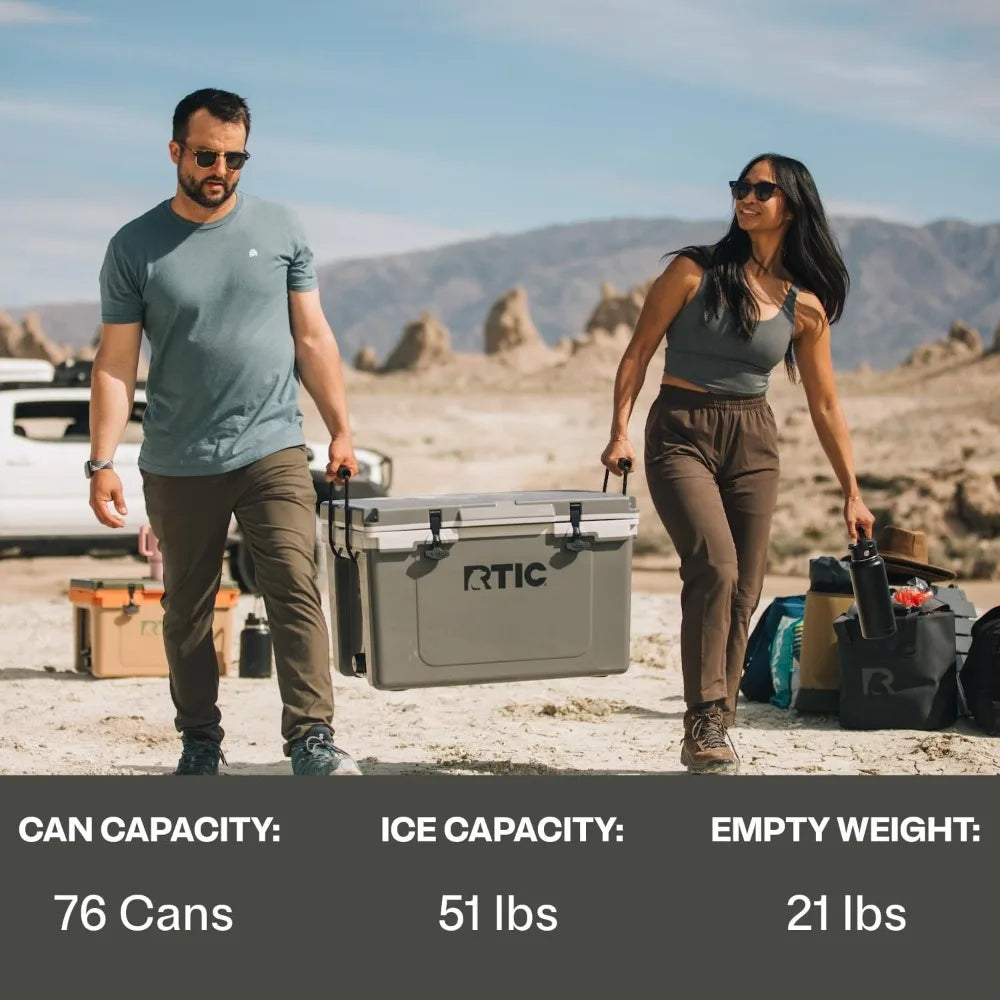 52QT Ultra-Light Hard Cooler, 30% Lighter, Ice Retention Days, for Camping Fishing Beach Boat Picnic