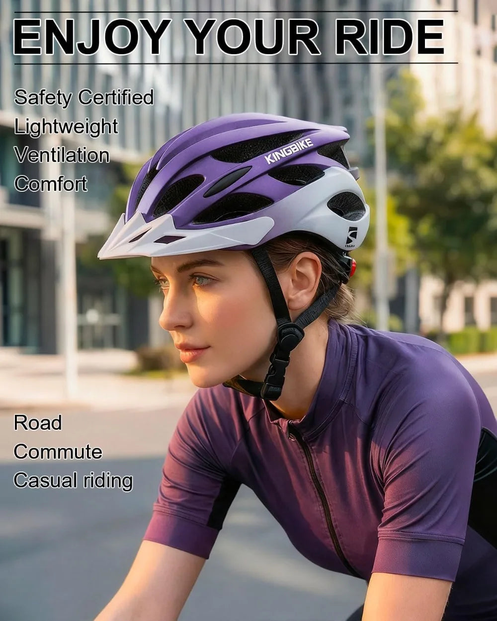 Bike Helmet for Adults Youth Road Commute Mountain Cycling with USB Light, Lightweight 20.4-23.6in