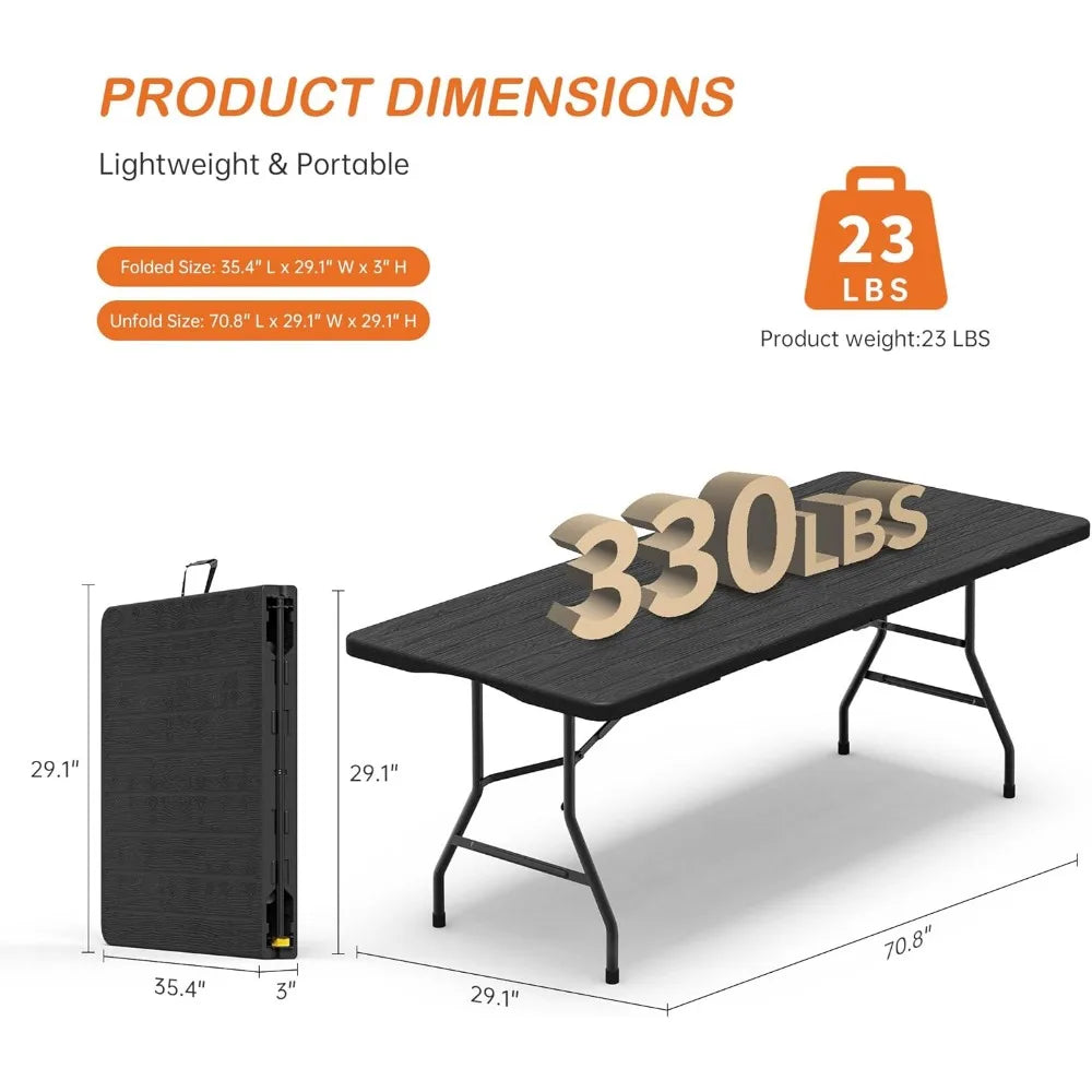 Six Foot Folding Table Heavy Duty Portable Indoor Outdoor Fold in Half Utility Plastic with Handle