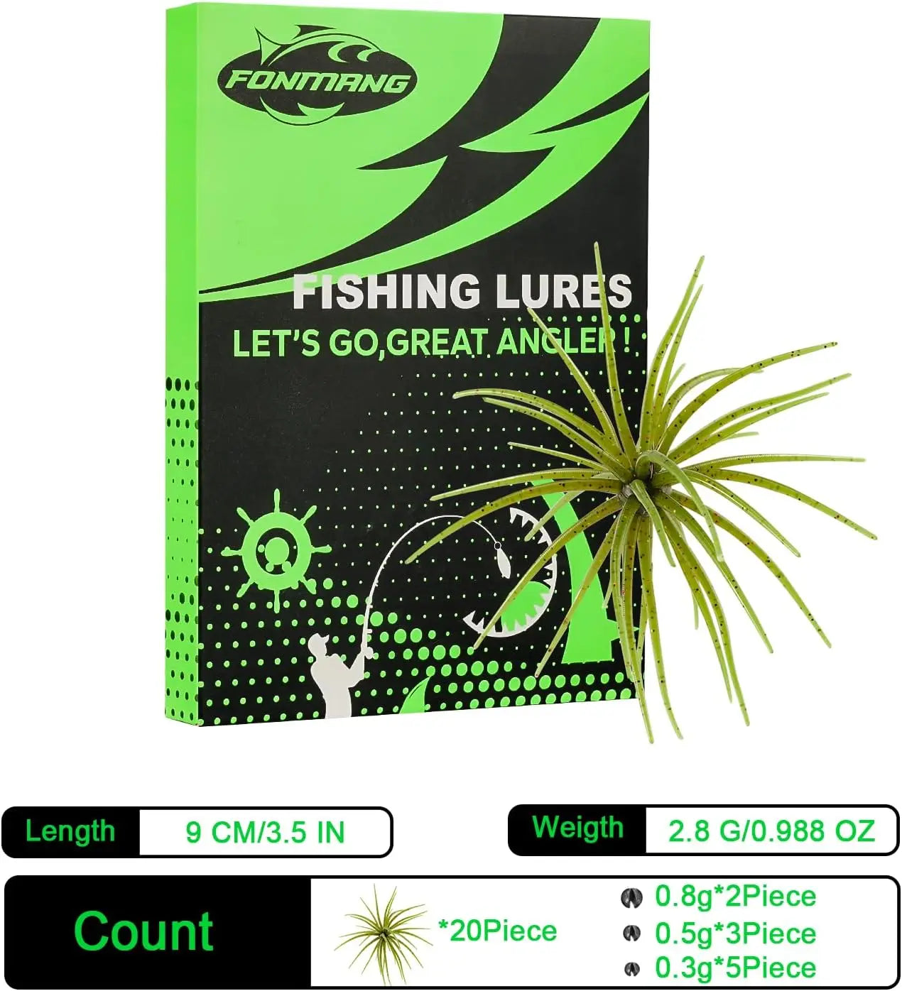 Soft Plastic Creature Bait Dice Baits for Bass Fishing - 1.5/2.7/3.5/4.3/5.1 inches Fuzzy Lures with Rubber Legs, Freshwater Tumbleweed Lures