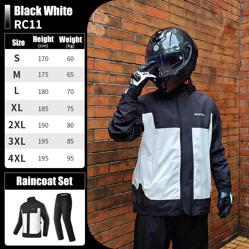 SCOYCO Motorcycle Raincoat Suit Men Rainstorm Prevention Split Rain Jacket Pants Camping Hiking Fishing Motorbike Rider Raincoat