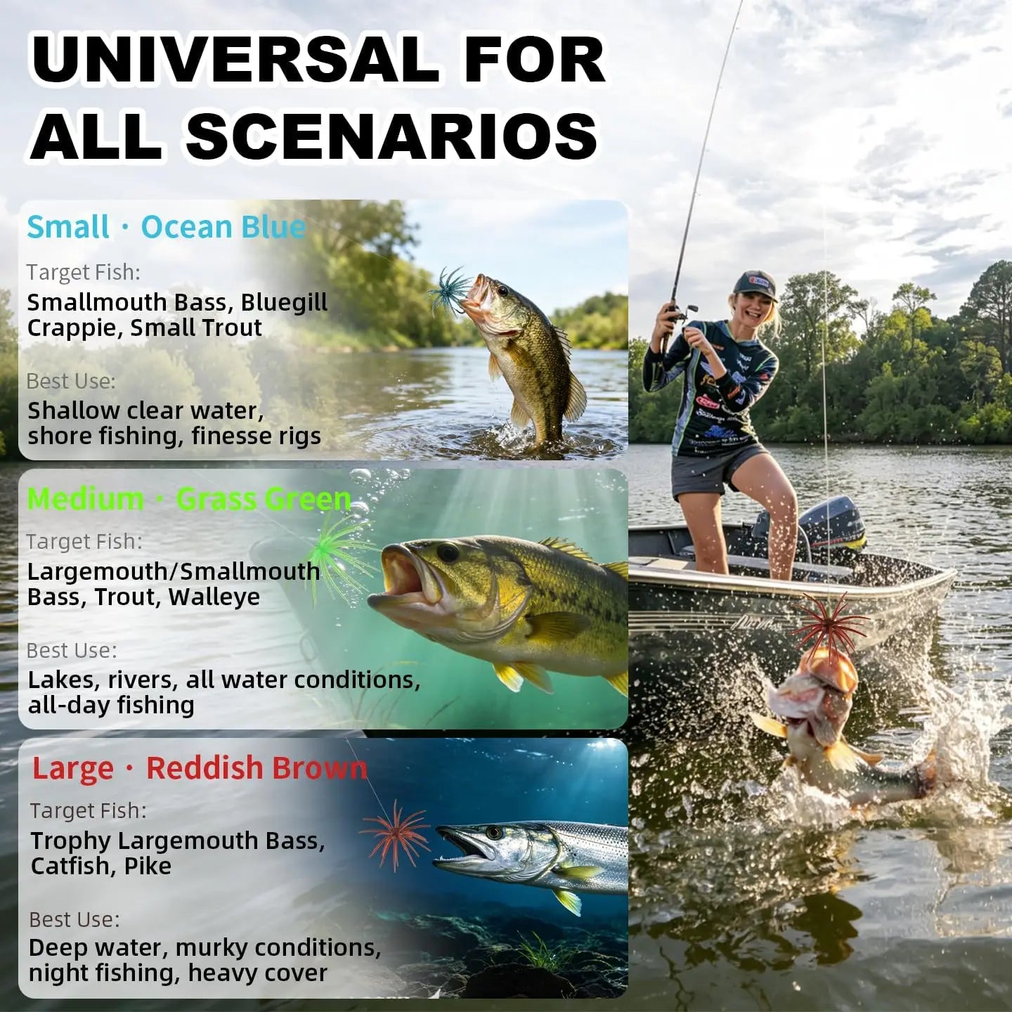 3-Size Sea Urchin Soft Creature Baits, 12 Pcs Bass Fishing Lures, TPR Plastic Drop Shot Wacky Rig Kit for Lake River