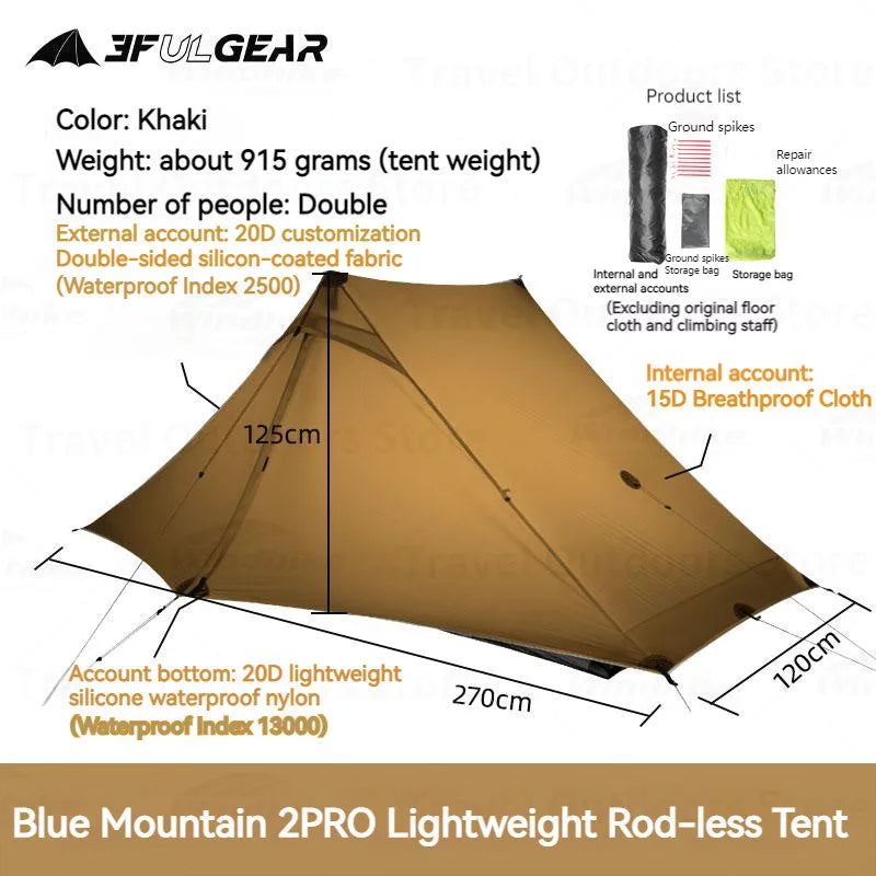 3F UL GEAR LanShan 2 Pro Roof Tent Ultralight Double Layer Tent for 2 Persons Outdoor Camping Hiking Trekking 3/4 Season