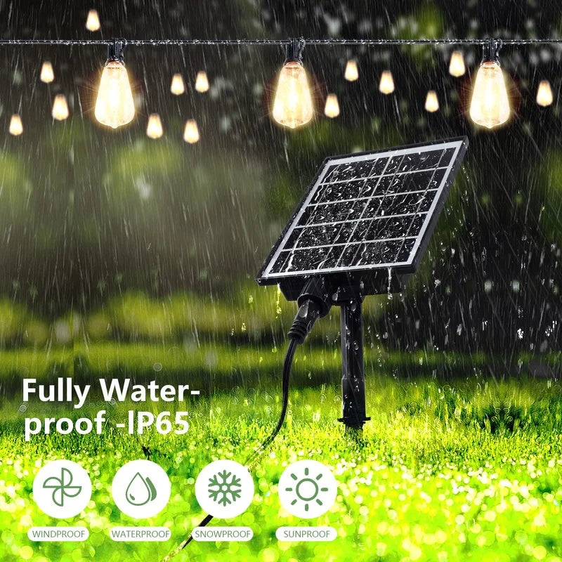 100FT Solar String Lights Waterproof, 30 LED Dimmable Patio Lights with Remote & USB Port for Garden Camping Backyard